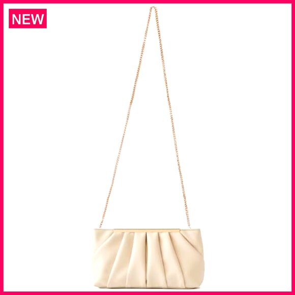 Pleated Vegan Leather Clutch with Detachable Chain Strap, 11x6.4 Inches
